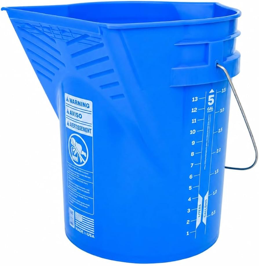 MultiPail Blue plastic bucket with measurement markings on a white background. Now at Paint Life Supply Co.