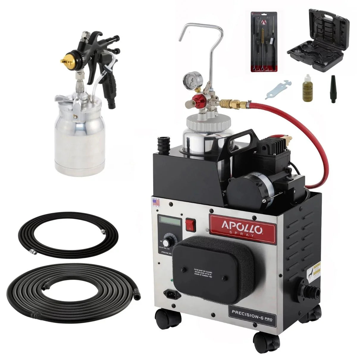 Apollo HVLP Precision-6 PRO with Pressure Pot System -Paint Life Supply Co. with the new Black Edition Atomizer.