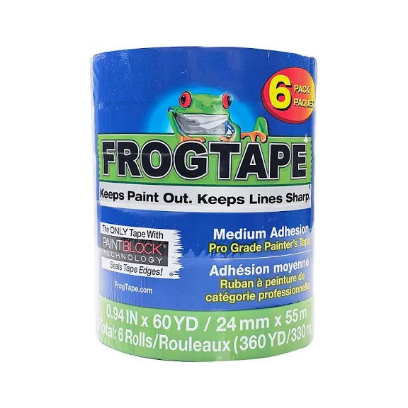 Frog Tape packaging with a blue and green design on a white background