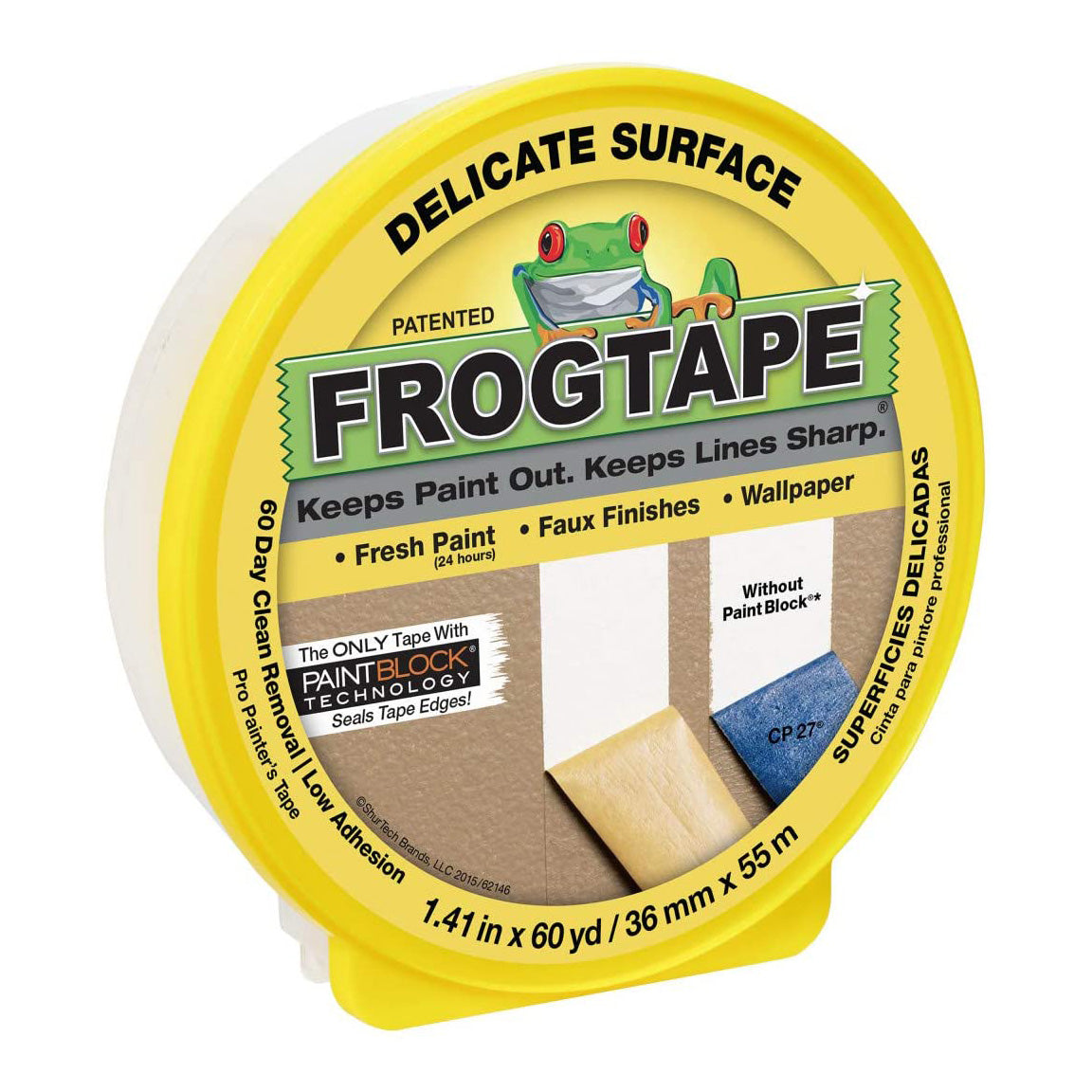 Frogtape roll with yellow label on a white background.  Now at Paint Life Supply Co.